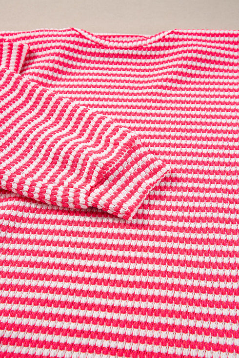 Stripe Round Neck Drop Shoulder Long Sleeve Top